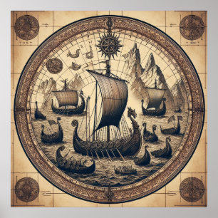 Ancient Viking Sailing Ships 4 Poster