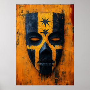 Ancient Warrior Mask – Mesoamerican Tribal Poster