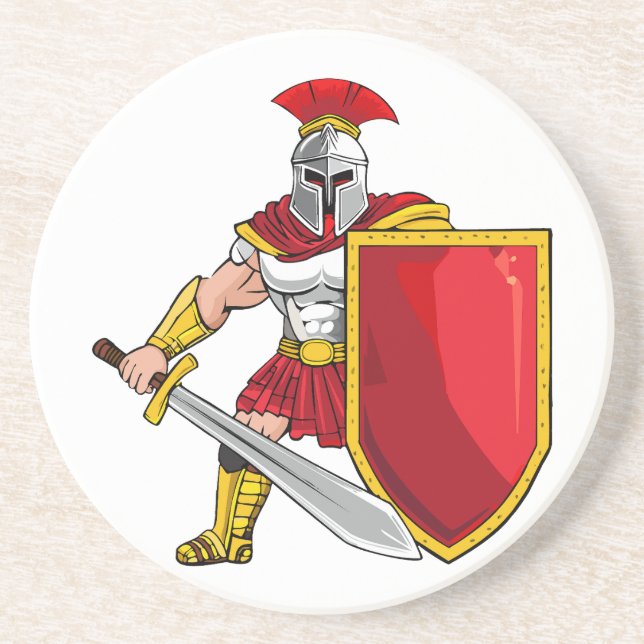 Ancient warrior with sword and shield in helmet an coaster (Front)