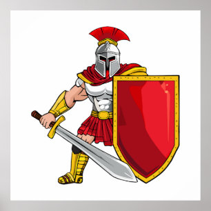 Ancient warrior with sword and shield in helmet an poster