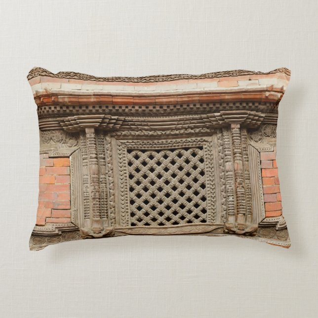 Ancient window in Nasal Chowk Courtyard of Hanuman Accent Pillow (Front)