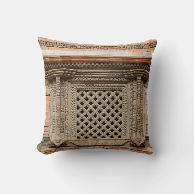 Ancient window in Nasal Chowk Courtyard of Hanuman Throw Pillow (Front)