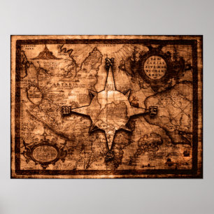 Ancient World Traveller - Map & Compass Rose Poster