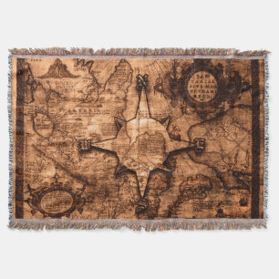 Ancient World Traveller - Map & Compass Rose Throw Blanket