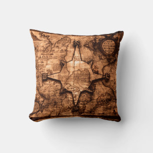 Ancient World Traveller - Map & Compass Rose Throw Pillow
