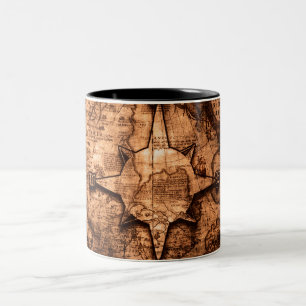 Ancient World Traveller - Map & Compass Rose Two-Tone Coffee Mug