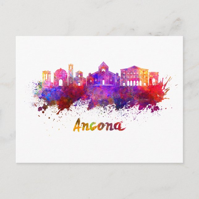Ancona skyline in watercolor postcard (Front)