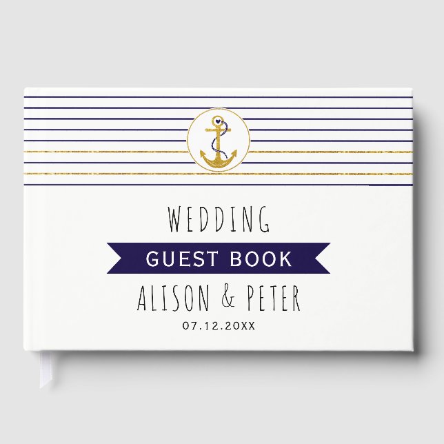 Ancrage or rayures mariage nautique livre d'or (Recto)