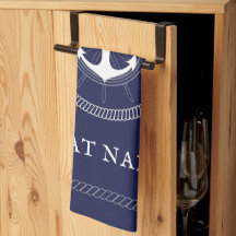 Ancre blanche marine bleue personnalisée Serviette