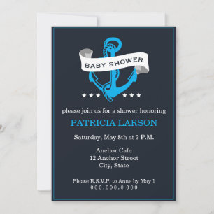 Ancre bleu marine Baby shower Invitation