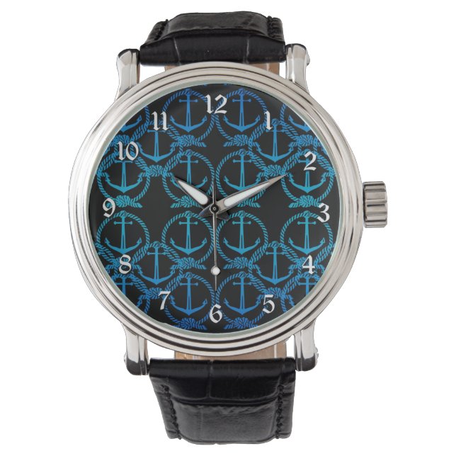 Ancre bleu marine Montre Motif Poignet (devant)