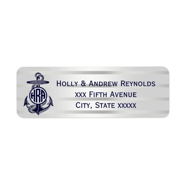Ancre Bleue Argent Blanc Cercle Marine Monogramme  (Devant)