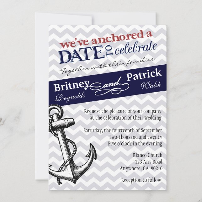 Ancre Bleue de la Marine Invitations de mariage na (Devant)