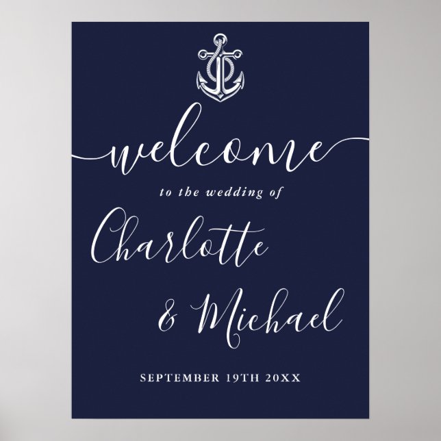 Ancre bleue marine Affiche de bienvenue Mariage na (Devant)