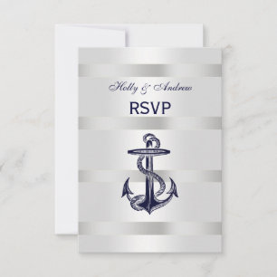 Ancre Bleue Marine Nautique Argent Blanc V RSVP