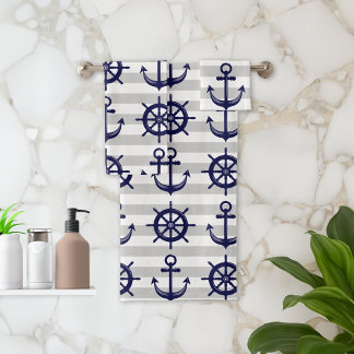 Ancre Bleue Marine Roue De Bateau Rayure Grise Nau