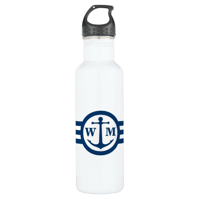 Ancre bleue Monogramme Bouteille d'eau (Devant)