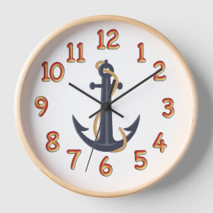 Ancre Bleue Nautique Horloge murale Cadre en bois 