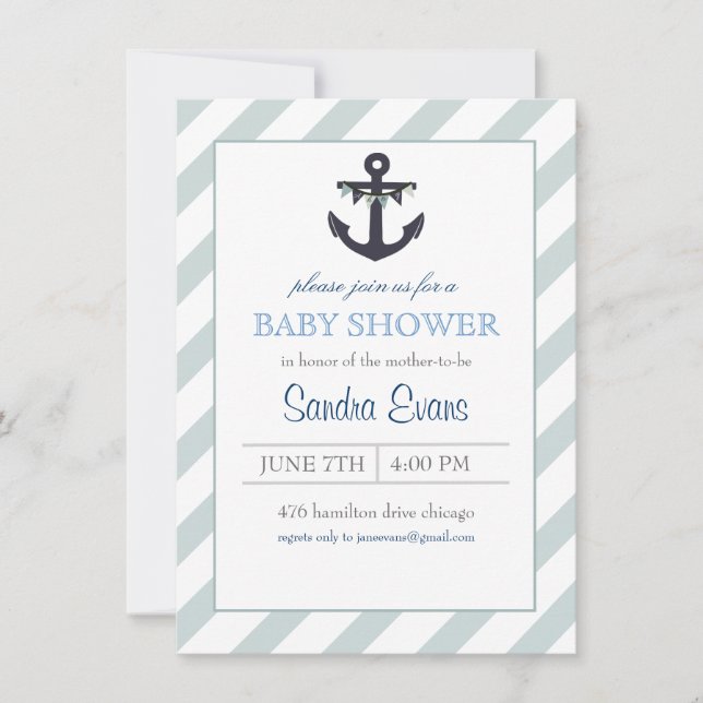 Ancre Blue Ahoy Invitation Baby shower (Devant)