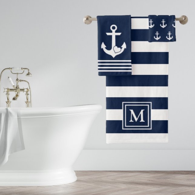 Ancre cardiaque nautique Marine Blancs Monogramme (Créateur téléchargé)