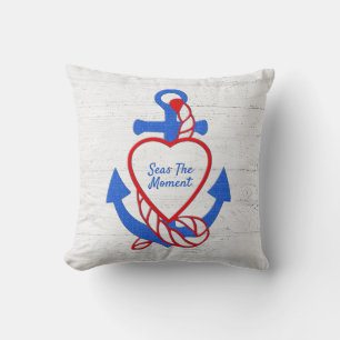 Ancre Coeur Sur Oreiller À Jeu De Bois Blanchi