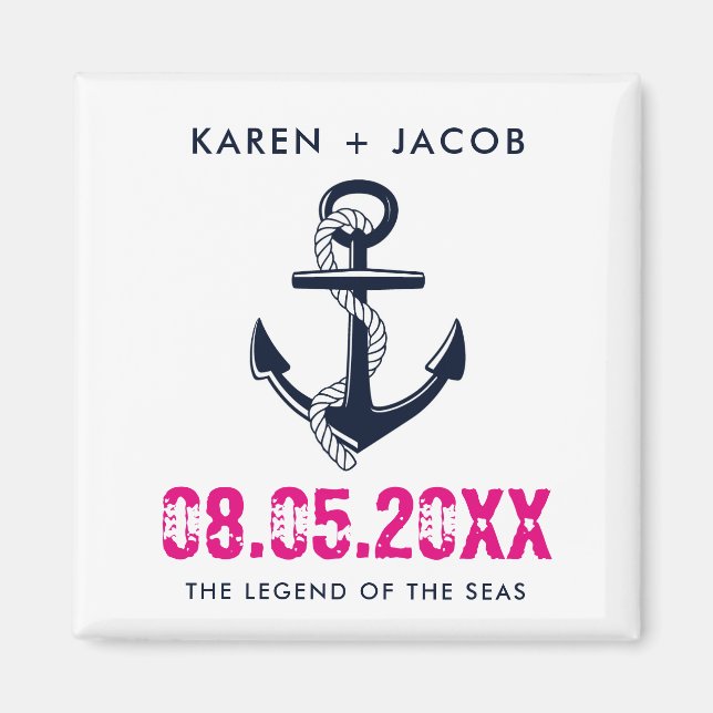 Ancre Croisière Bateau Mariage Favoriser Magnets (Devant)