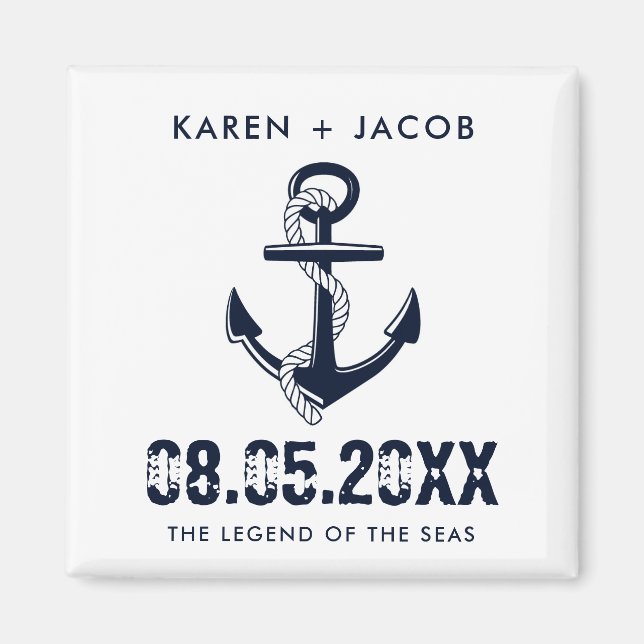 Ancre Croisière Bateau Mariage Favoriser Magnets (Devant)
