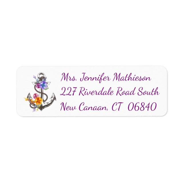 Ancre de navire Floral Purple Nautique Adresse de  (Devant)
