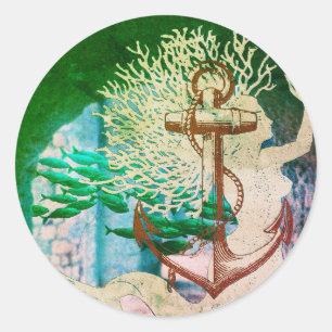 Ancre De Sirène Et École De Stickers De Poisson