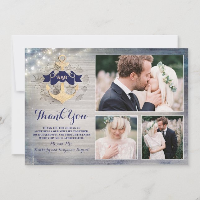 Ancre d'or Merci Mariage nautique photo (Devant)