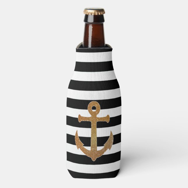 Ancre d'or sur Glacière de bouteille de stripes (Bottle Devant)