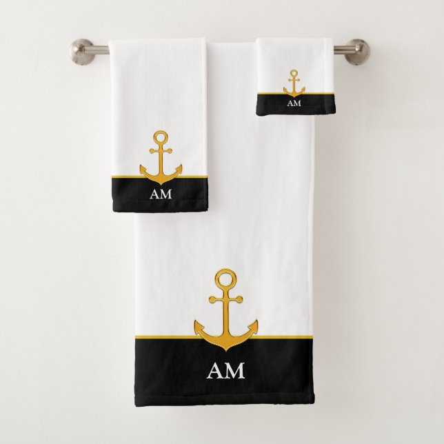 Ancre dorée et monogramme sur noir et blanc (En situation)