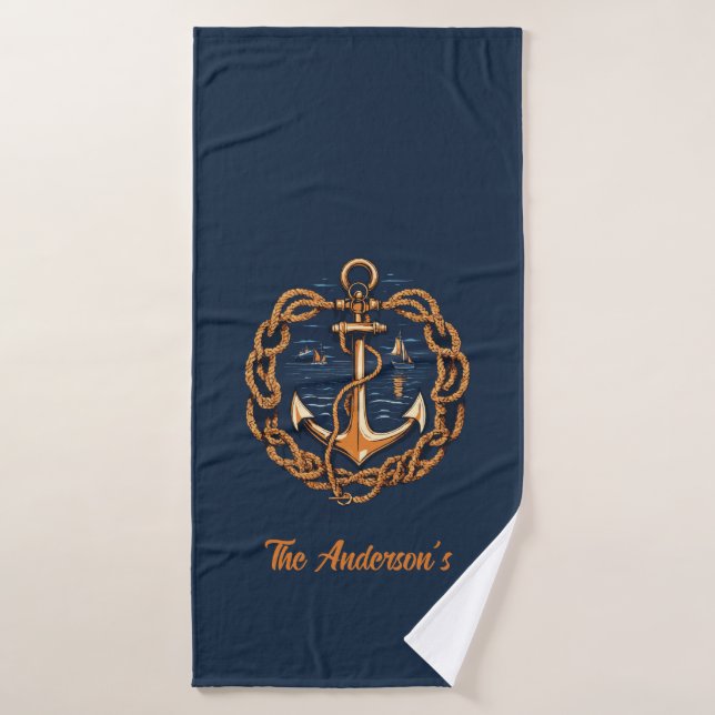 Ancre du Nautical Golden Ship (Serviette de bain)
