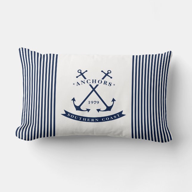 Ancre Étiquette Coussin Lumbar nautique - rayé (Recto)
