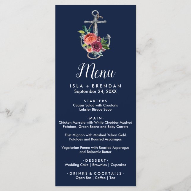Ancre florale | Carte menu du dîner d'automne de l (Devant)