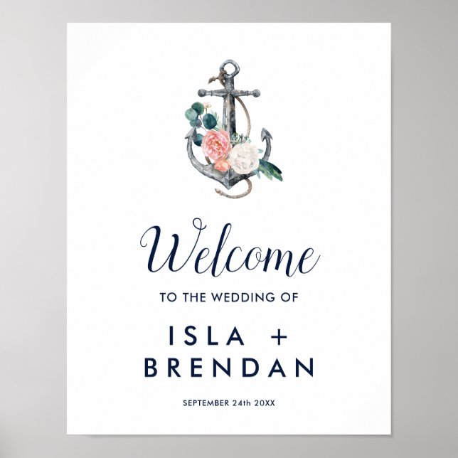 Ancre florale | Poster de bienvenue du Mariage d'é (Devant)