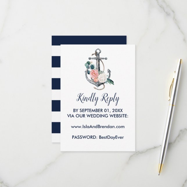 Ancre florale | Site Mariage d'été carte RSVP (Devant/Arrière en situation)