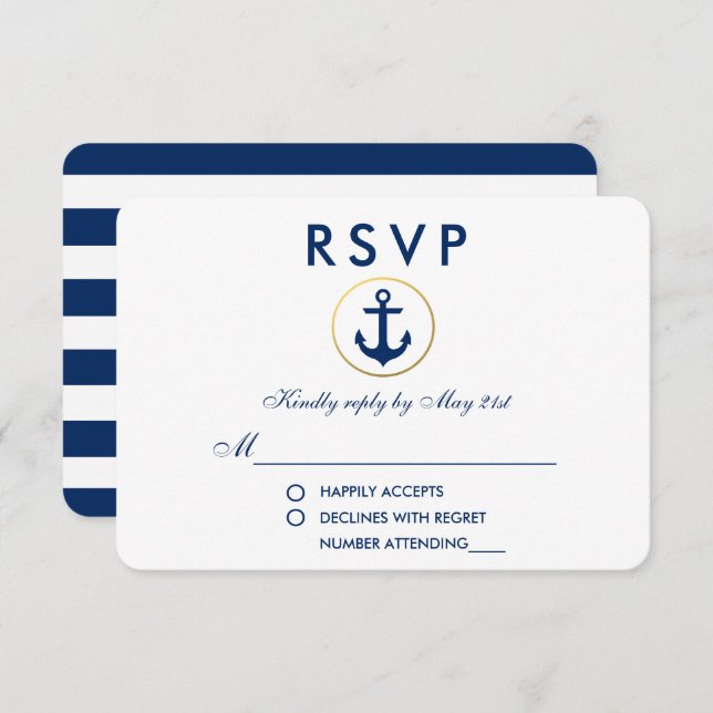 Ancre mariage bleu marine RSVP (Devant / Derrière)