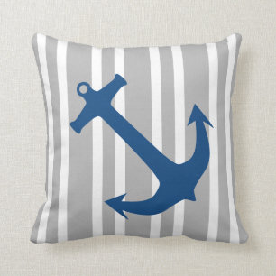 Ancre marine bleu et gris Coussin rayé