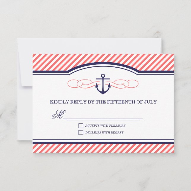 Ancre marine et corail Nautique mariage carte RSVP (Devant)