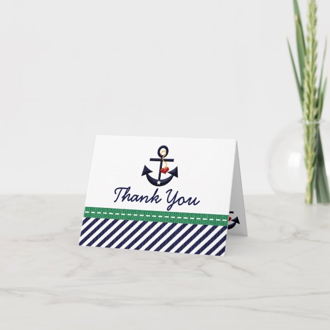 Ancre marine et verte nautique Carte de remercieme (Devant)