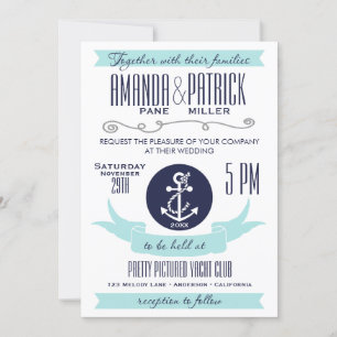 Ancre moderne Blue Nautical Wedding Invitations
