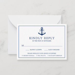 Ancre Monogramme Mariage nautique Mini carte RSVP