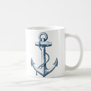 Ancre Nautical Mug Cadeau Marine Bleu Blanc