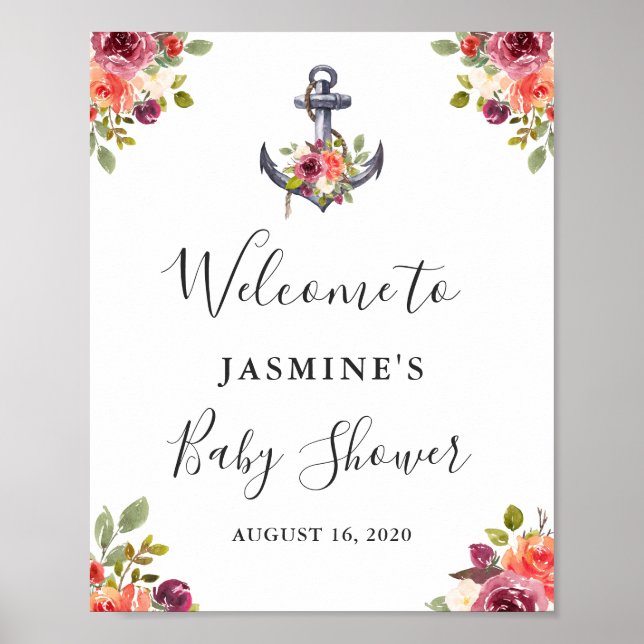 Ancre nautique Affiche de bienvenue Baby shower fl (Devant)