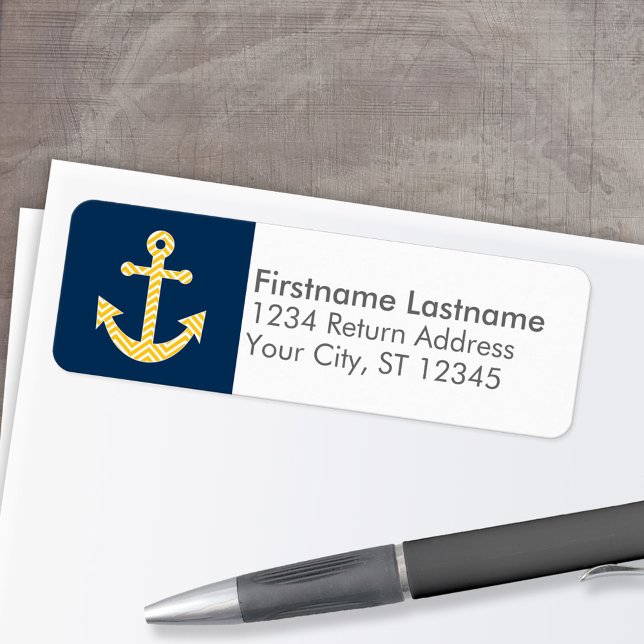 Ancre nautique avec Motif de Navy Jaune Chevron (Custom Return Address Labels - Low Minimum)