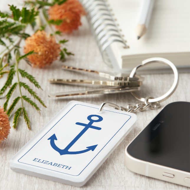 Ancre nautique bleu et blanc simple Personnalisée (Devant droit)