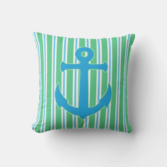 Ancre nautique bleue et verte Coussin extérieur (Recto)