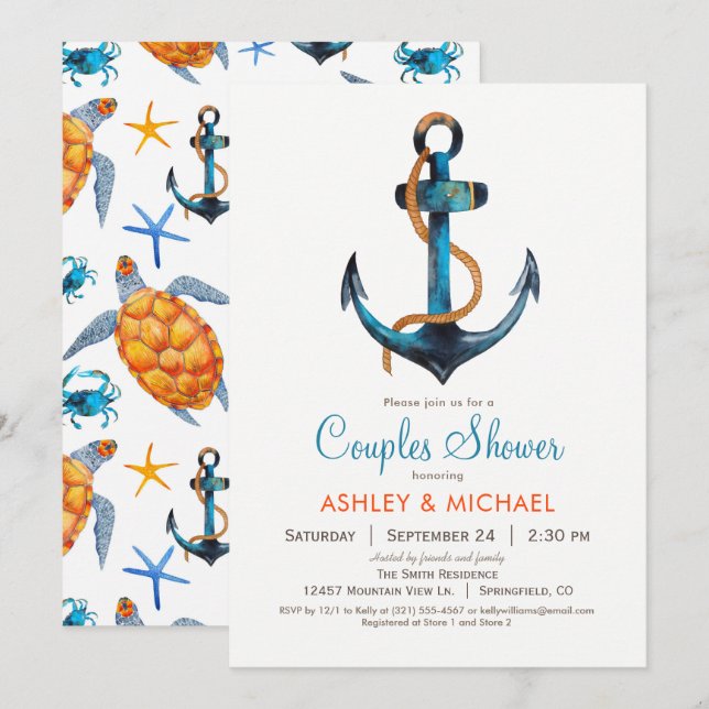 Ancre nautique Couples Douche Invitation (Devant / Derrière)