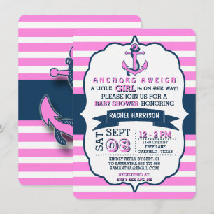 Ancre nautique de la fille Bébé Douche Invitations